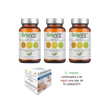GripVit® - OPORTUNIDAD por 3 meses de regalo una caja de Te Longevity